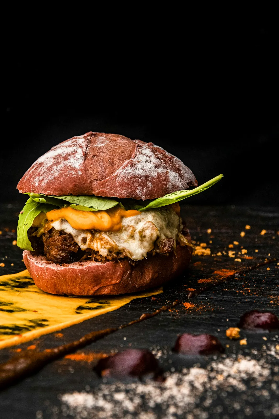 Angus beef burger on a brioche bun